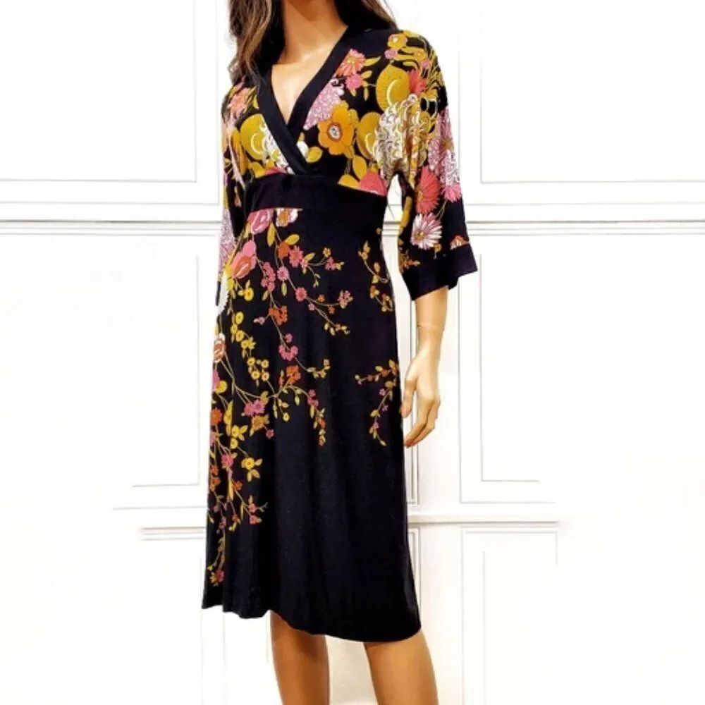 David Meister Jersey Floral Kimono Surplice Dress